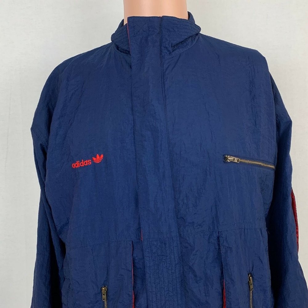 Adidas Trefoil Windbreaker Jacket Vintage 90s Navy Blue Sewn Size Small